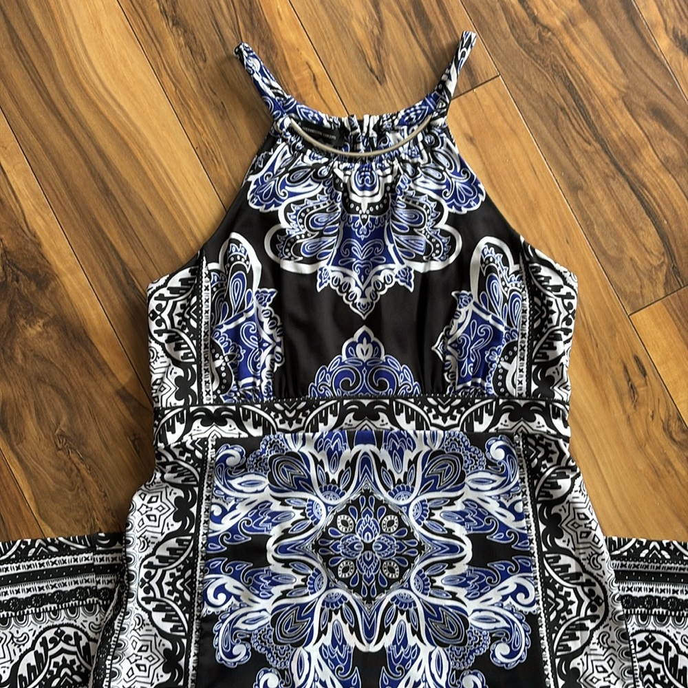 INC Elegant Black and Blue Paisley Maxi Dress